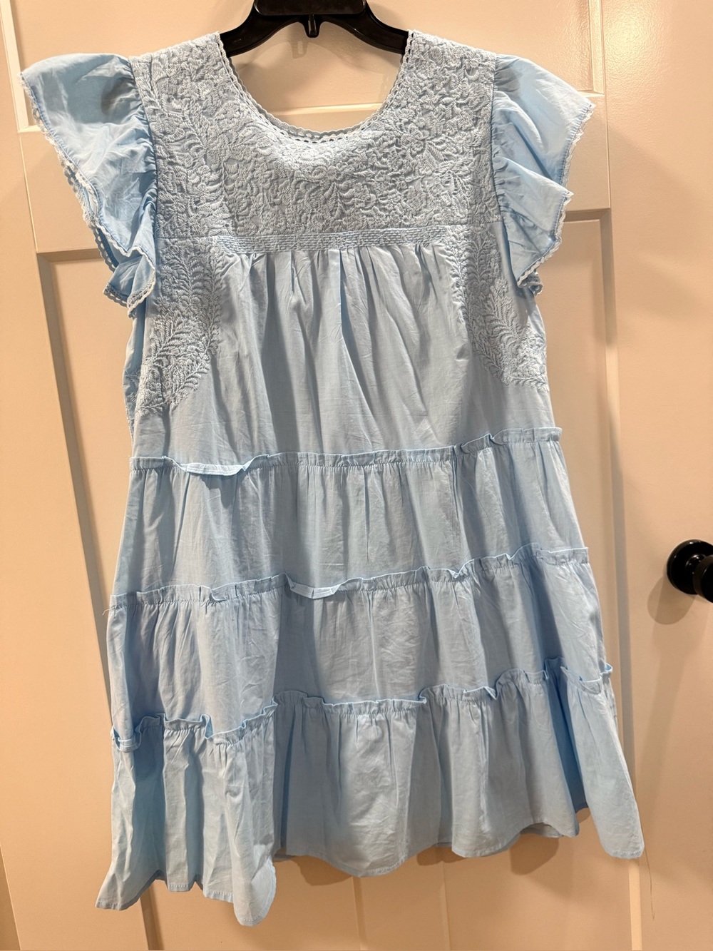 J. Marie Light Blue Tiered Embroidered Womens' Dress